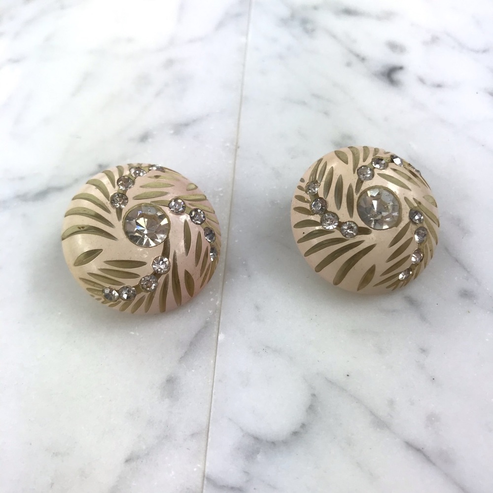 Vtg 1930s 40s lucite rhinestone clip on earrings